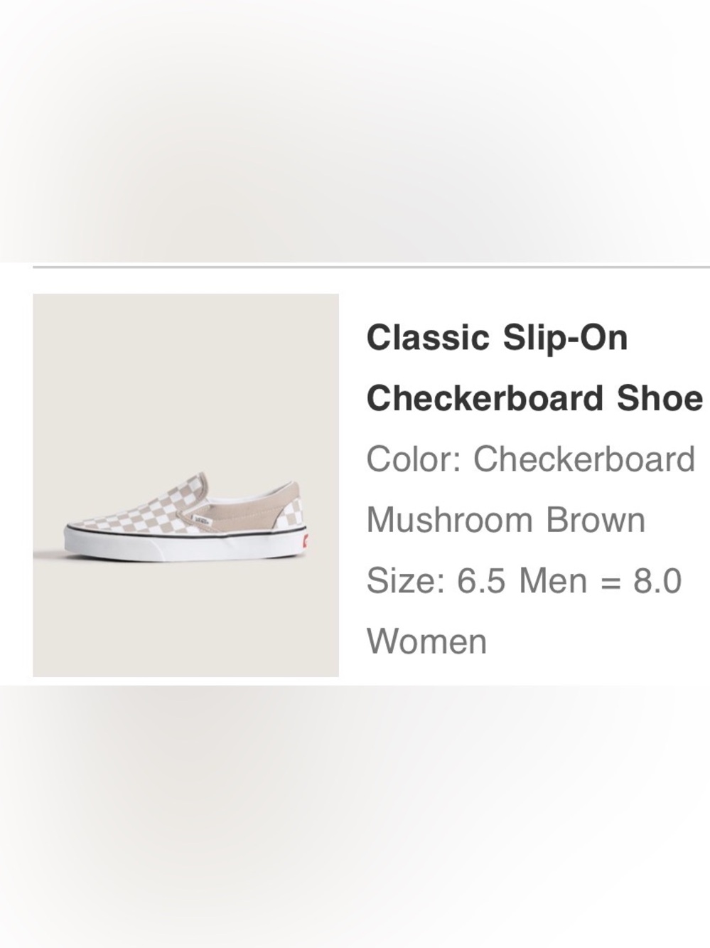 Vans Checkerboard Slip-On in Mushroom and White